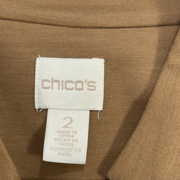Chicos Brown Button-Front Utility Jacket Drawstring Waist & Zipper Pockets SZ 2 - Picture 3 of 14